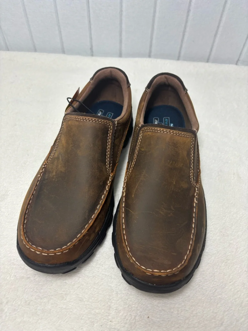 Skechers Brown Leather Upper Loafers USA Braver- Rayland Moc Toe Slip On  NEW